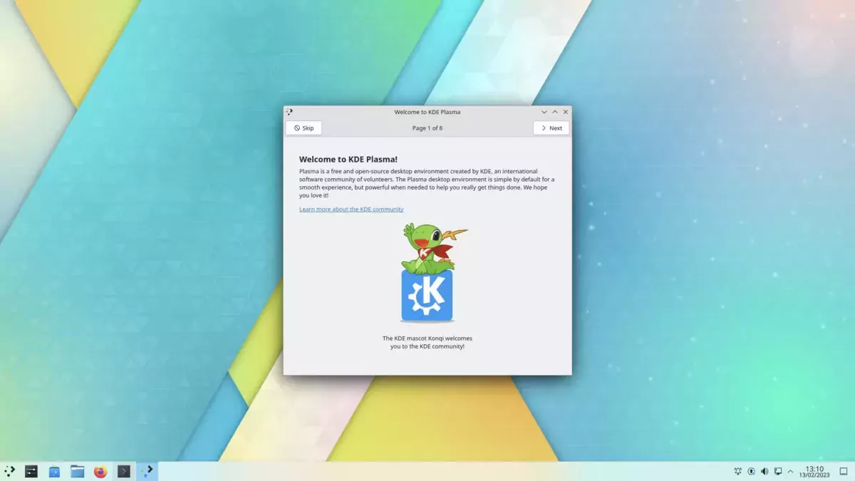 KDE Plasma 5.27 screenshot showing the new KDE Welcome app