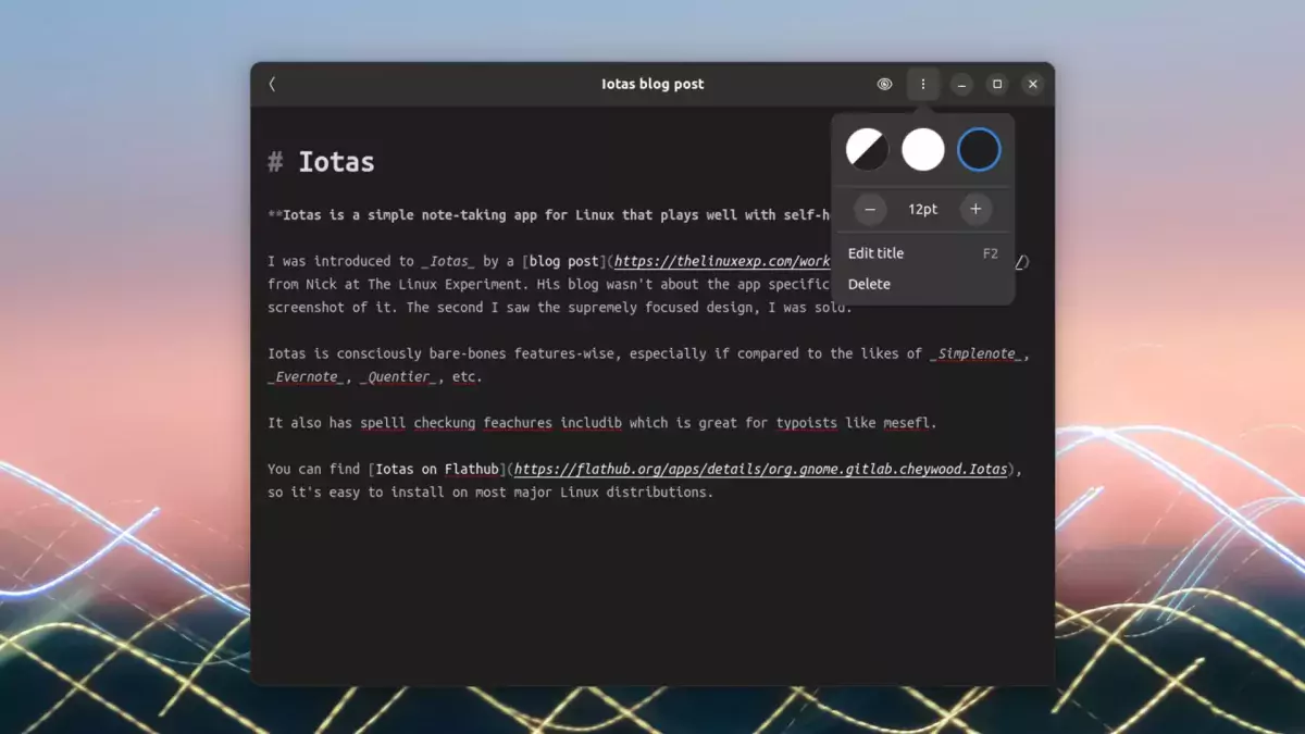 this screenshot shows Iotas editing UI