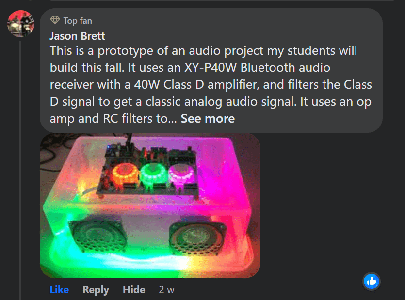 Screen grab of a mutli coloured light up audio project built by students for posted for #MagPiMonday