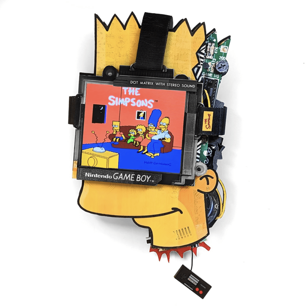 a giant screen attached to a fake bart simpson head on a wall