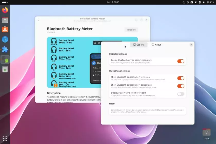 Bluetooth battery meter gnome shell extension on the Ubuntu desktop