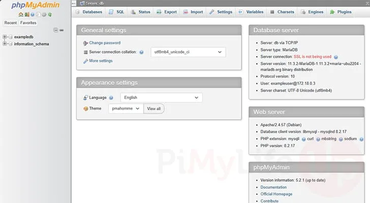 Using the PHPMyAdmin Web Interface